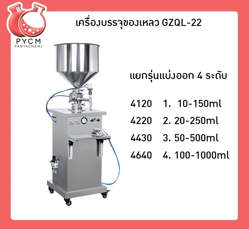 เครื่องบรรจุของเหลว บรรจุได้ตั้งแต่ 10-150ml/20-250ml/50-500ml/100-1000ml