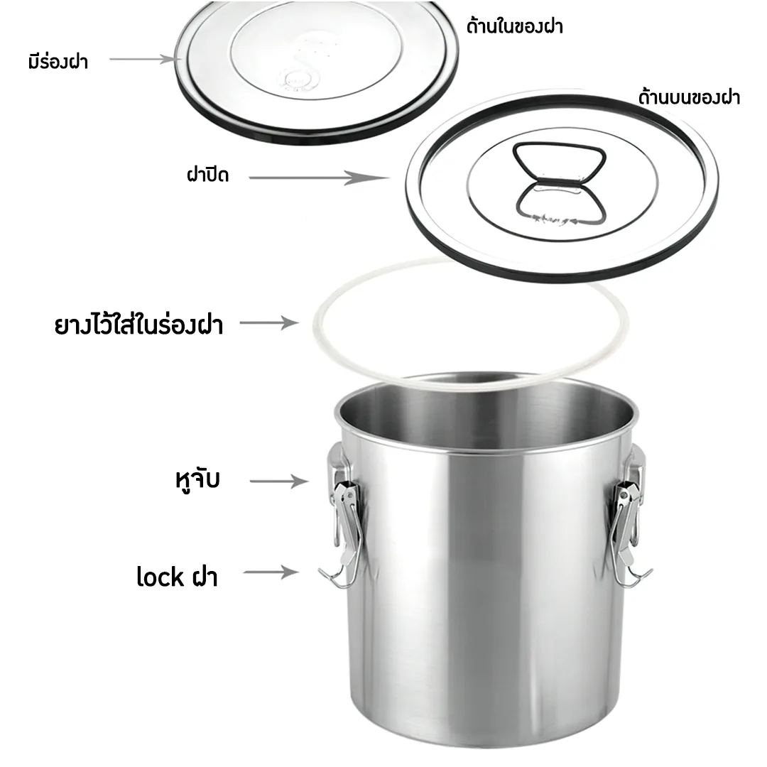 หม้อ-ถังสแตนเลส (หม้อเกรด 201+ ฝาเกรด201) พร้อมฝาปิดมีหูหิ้ว