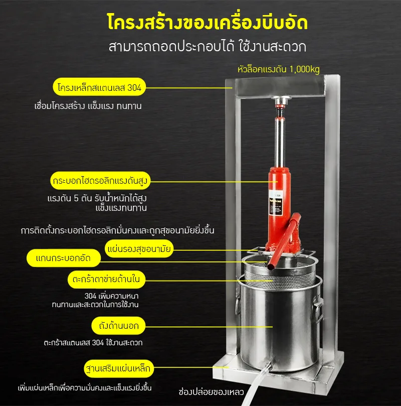21899 CCP-50L เครื่องกดวัตถุดิบแยกกากและน้ำ สารพัดประโยชน์ ใช้งานง่าย แข็งแรงทนทาน ขนาด 50 ลิตร