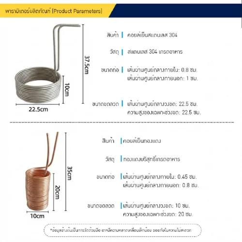 คอยล์เย็น (Immersion Chiller)" ทั้งแบบสแตนเลส 304 และทองแดง
