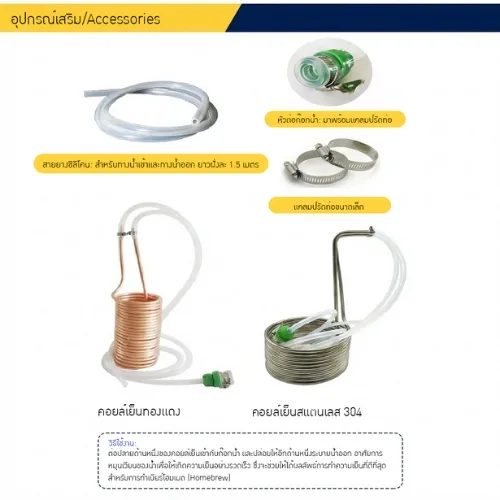 คอยล์เย็น (Immersion Chiller)" ทั้งแบบสแตนเลส 304 และทองแดง