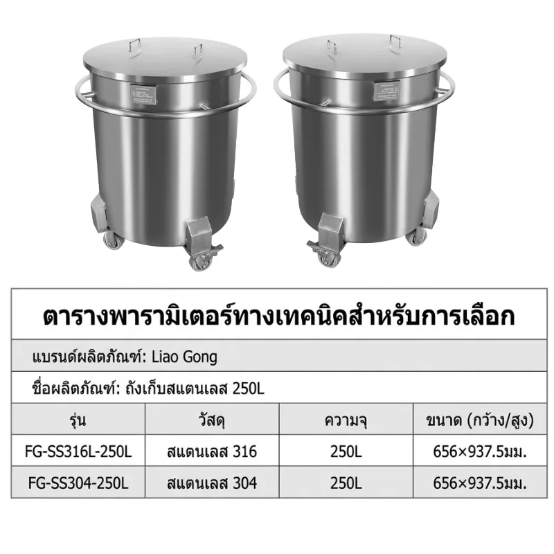ถังเก็บวัตถุดิบสแตนเลส 250 ลิตร