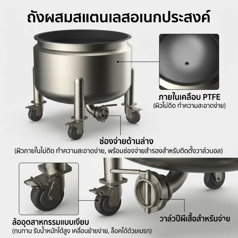 ถังสแตนเลส SS304 บุ PTFE (Teflon) 100%
