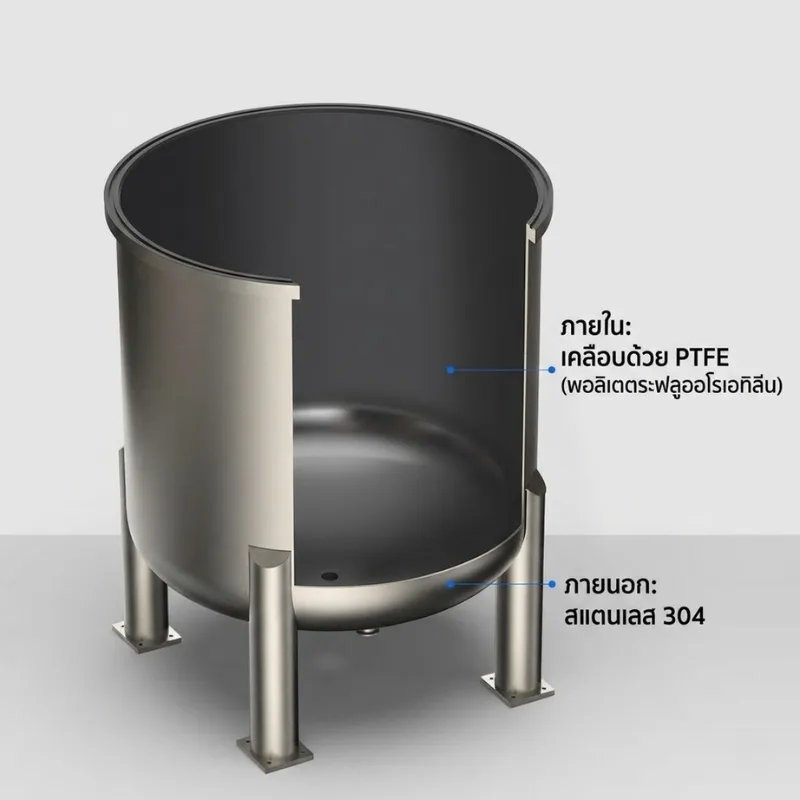 ถังสแตนเลส SS304 บุ PTFE (Teflon) 100%