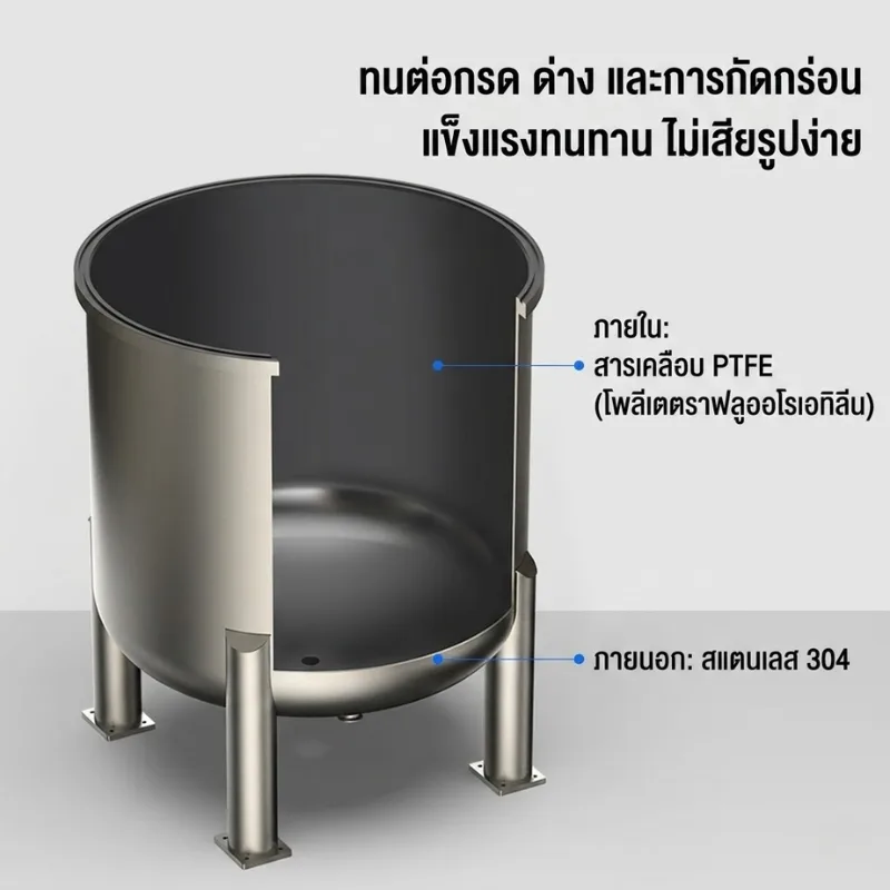 ถังสแตนเลส SS304 บุ PTFE (Teflon) 100%