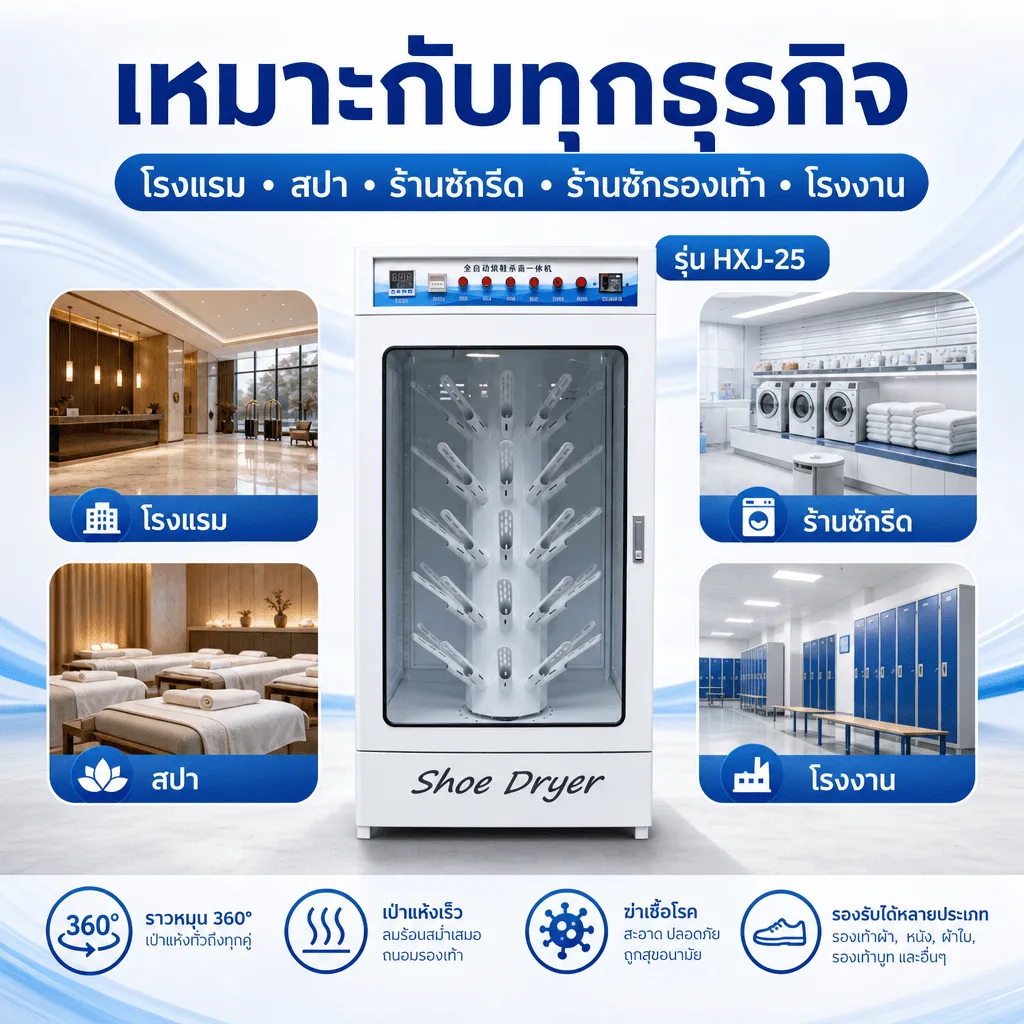 32206 ตู้อบรองเท้าฆ่าเชื้ออัตโนมัติ 20 คู่ รุ่น HXJ-25 อบแห้งไว ลดกลิ่นอับ สำหรับร้านซักรองเท้า โรงแรม สปา