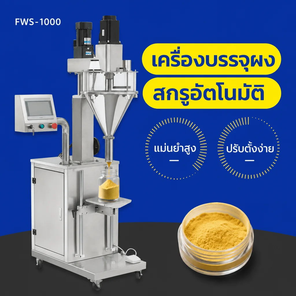 เครื่องบรรจุผงอัตโนมัติ แบบตั้งพื้น สกรูออเกอร์ ชั่งน้ำหนักในตัว 1-1,000 กรัม รุ่น FWS-10 ถึง FWS-1000