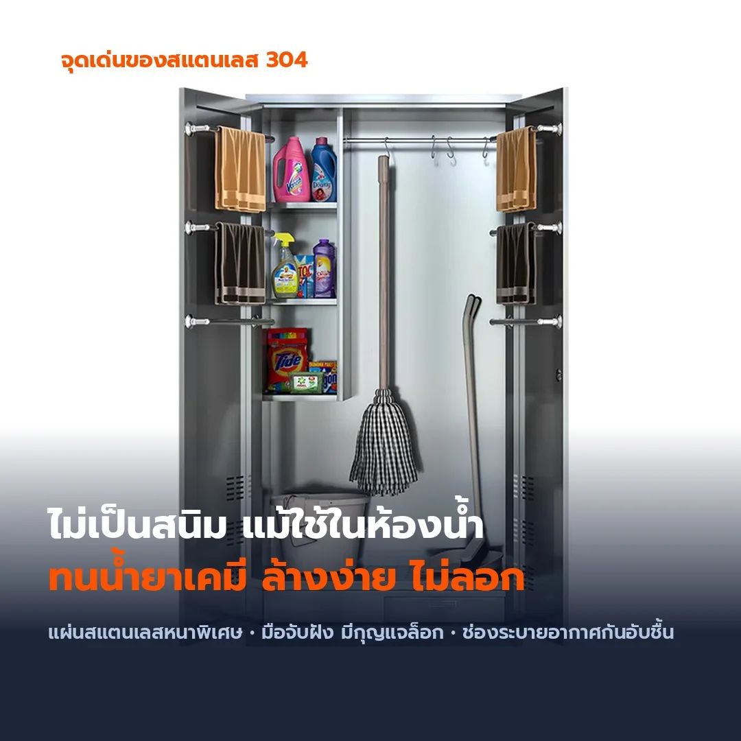 ตู้เก็บอุปกรณ์ทำความสะอาด ตู้เก็บไม้ถูพื้น สแตนเลส 201/304 และเหล็กพ่นสี 13 รุ่น กันสนิม มีกุญแจล็อก