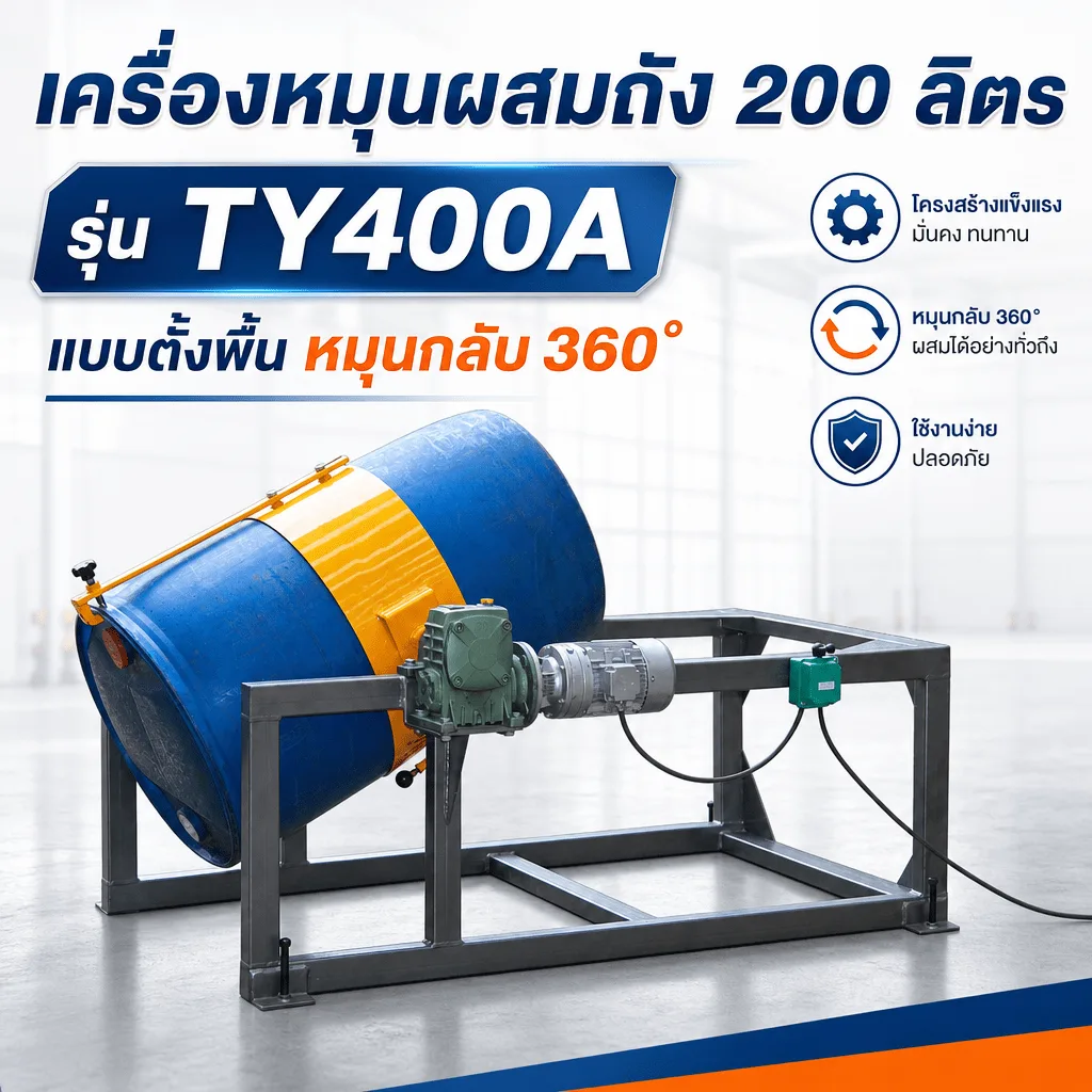 32085 เครื่องหมุนกลับผสมถัง 200 ลิตร รุ่น TY400 (Drum Rotary Mixer) หมุน 360° — TY400A / TY400B