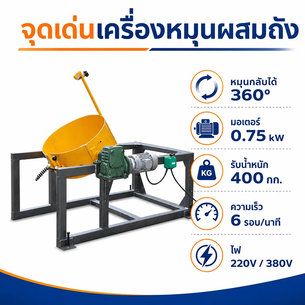 32085 เครื่องหมุนกลับผสมถัง 200 ลิตร รุ่น TY400 (Drum Rotary Mixer) หมุน 360° — TY400A / TY400B