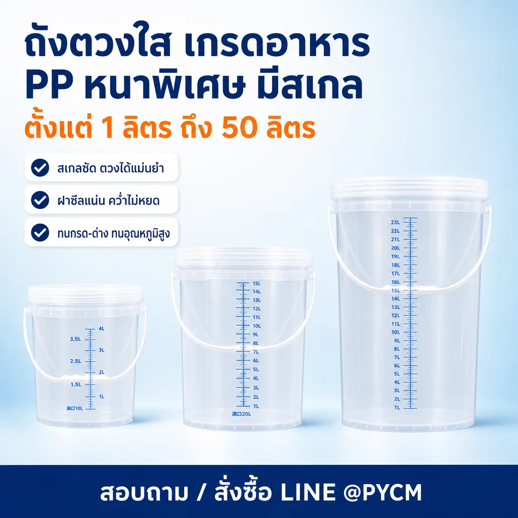 32401 ถังตวงใส PP เกรดอาหาร มีสเกล 1-50 ลิตร (รหัส 32401-32433)
