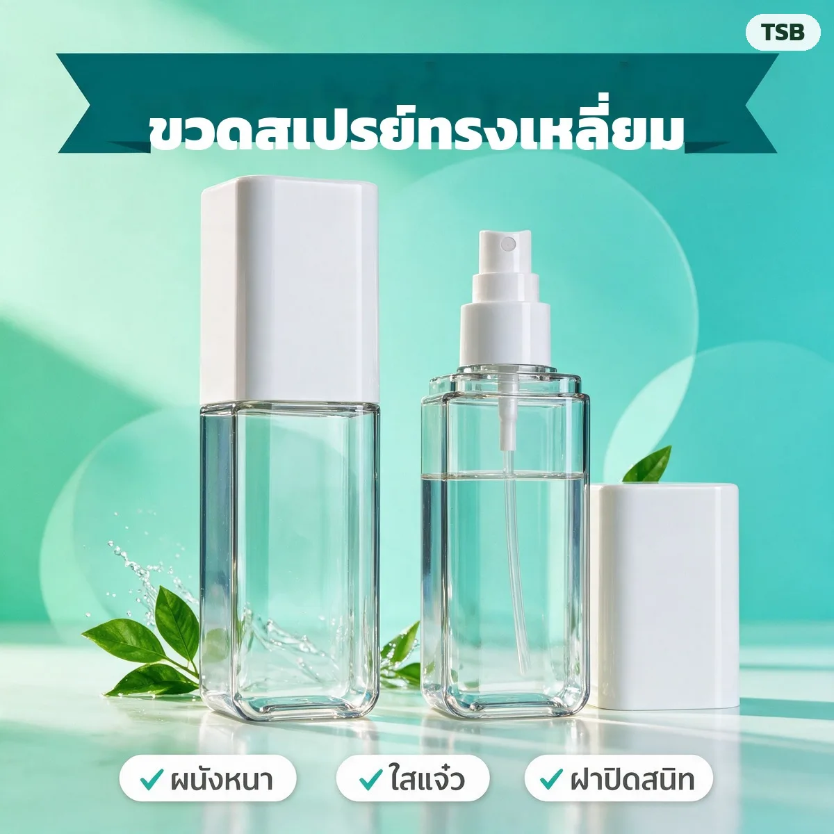 TSB ขวดสเปรย์ / ขวดปั๊มโลชั่น ทรงเหลี่ยม ผนังหนา PET 80 / 100 / 120 มล. (24 ตัวเลือก)