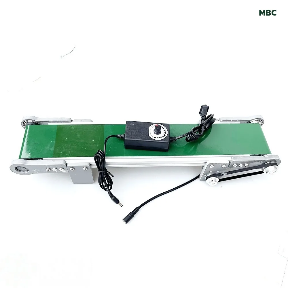 MBC สายพานลำเลียงจิ๋ว ตั้งโต๊ะ มอเตอร์ DC 12V ปรับความเร็วได้ สายพาน PVC โครงอะลูมิเนียม (5 ขนาด)