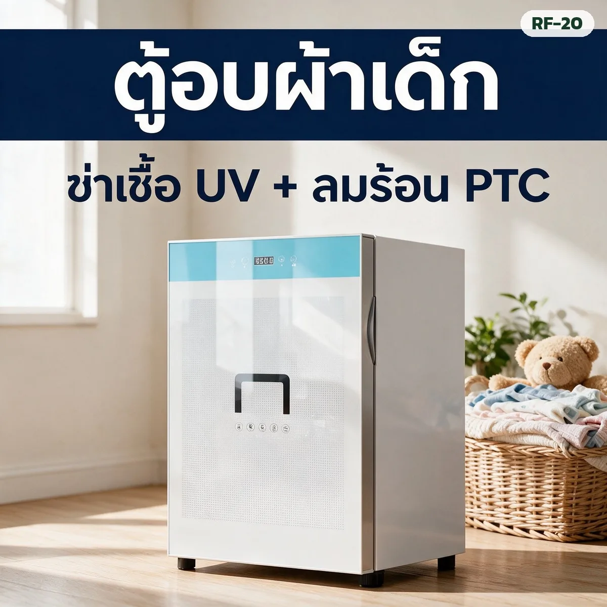 RF-20 ตู้อบผ้าเด็ก ฆ่าเชื้อ UV + ลมร้อน PTC 68 ลิตร รุ่น RF-20 ตั้งเวลาได้ (2 สี ชมพู/ฟ้า)