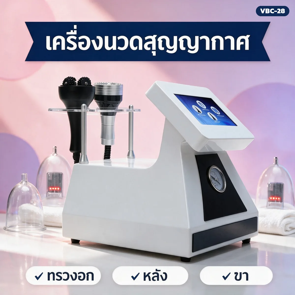 VBC-28 เครื่องนวดสุญญากาศ ถ้วยครอบ 28 ใบ + ถ้วยอินฟราเรดแบบสั่น 4 ใบ วาล์วแยกลม 12 ช่อง รุ่น VBC-28