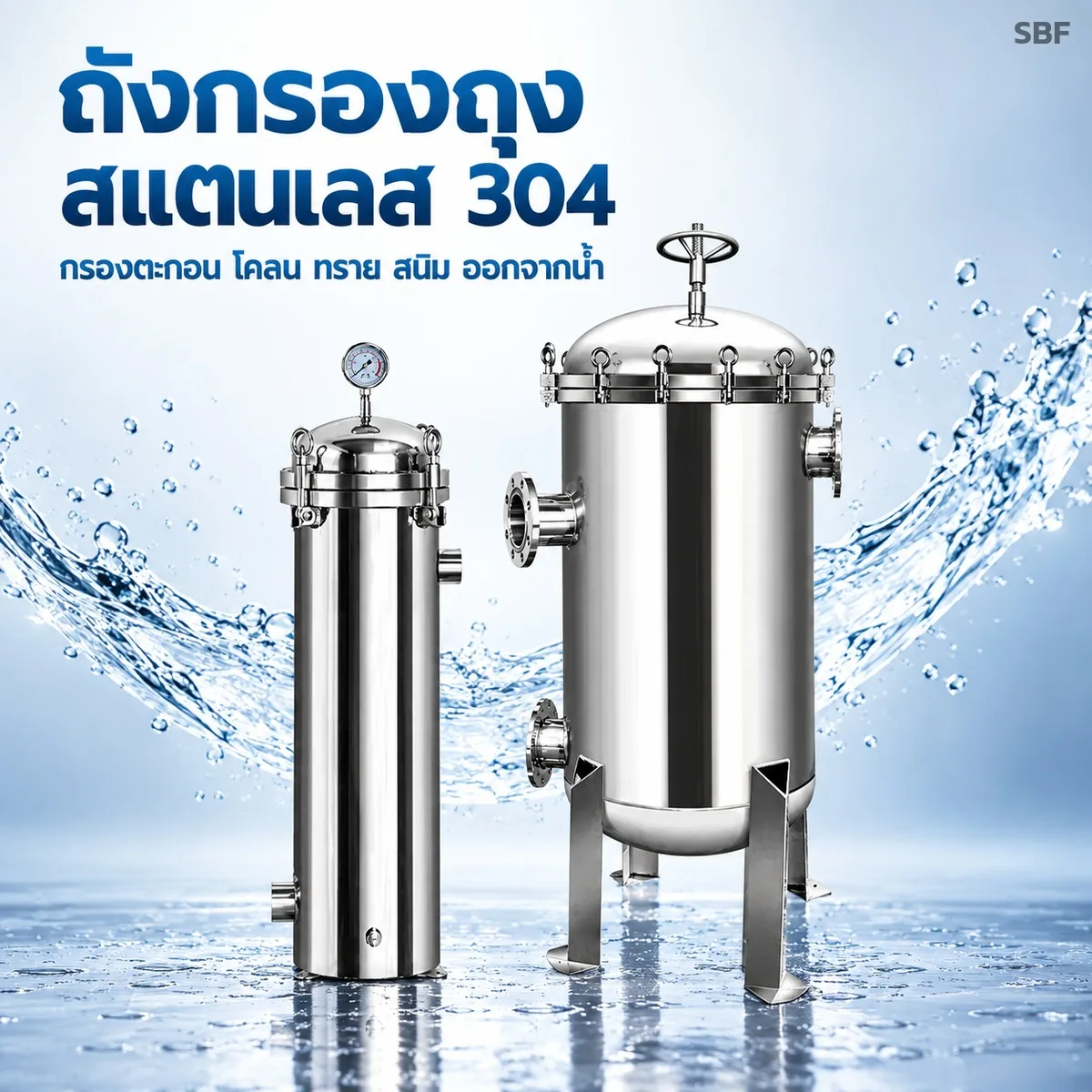 SBF ถังกรองถุงสแตนเลส 304 กรองตะกอน โคลน ทราย สนิม 1-8 ถุง
