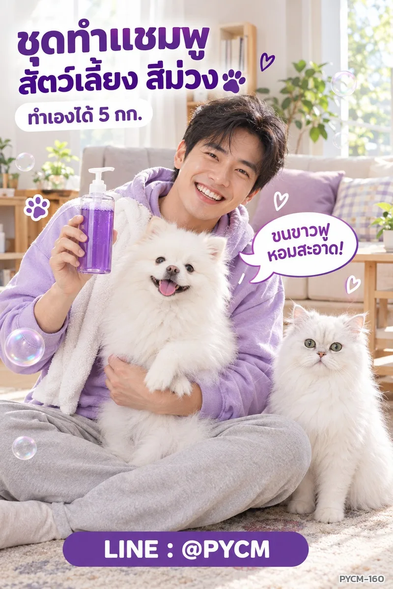 14046 ชุดทำ แชมพูสุนัข แมว สัตว์เลี้ยง สีม่วง 5 กก.