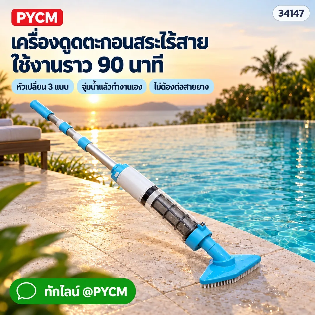 34147 เครื่องดูดตะกอนสระว่ายน้ำไร้สาย ชาร์จได้ PVC ไม่ต้องต่อสายยาง 2 รุ่น PVC-1822 / PVC-2501