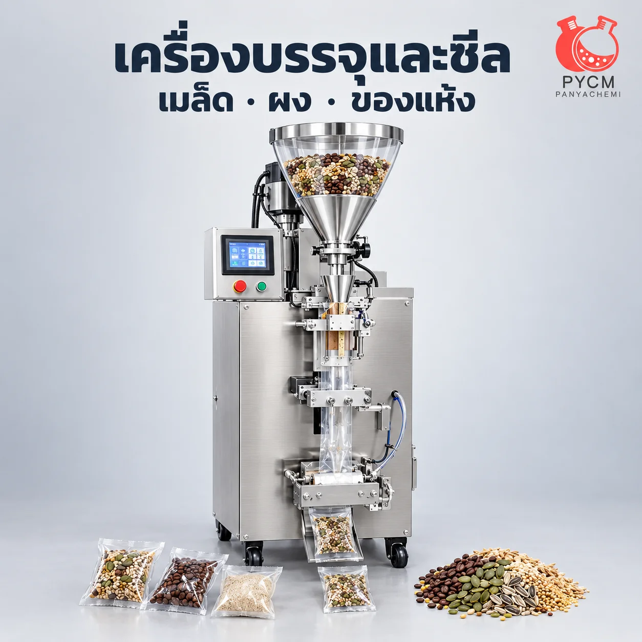 เครื่องบรรจุและซีล เมล็ด ผง ของเเห้งต่างๆ