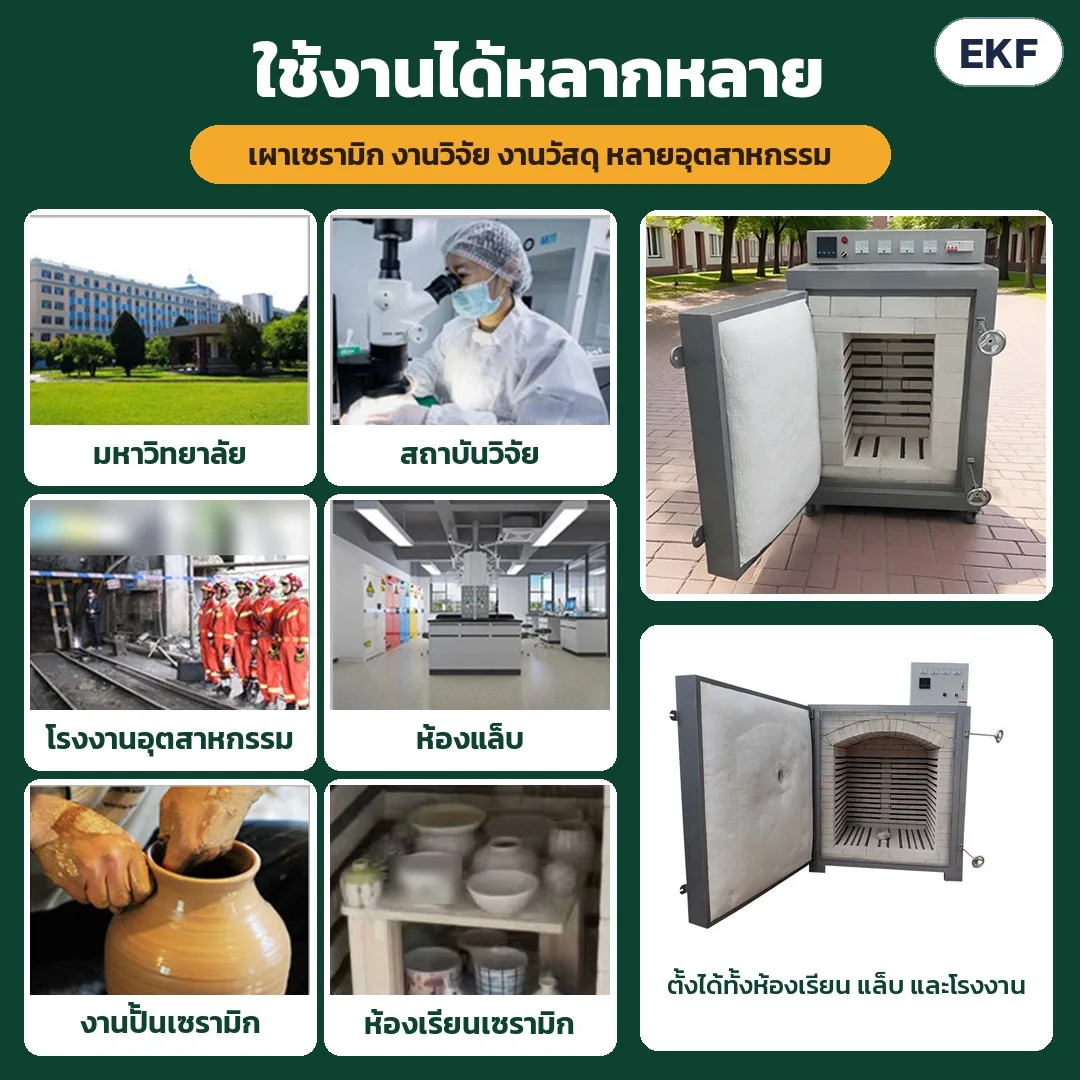 ใช้งานได้หลากหลาย: มหาวิทยาลัย สถาบันวิจัย โรงงานอุตสาหกรรม ห้องแล็บ งานปั้นเซรามิก ห้องเรียนเซรามิก