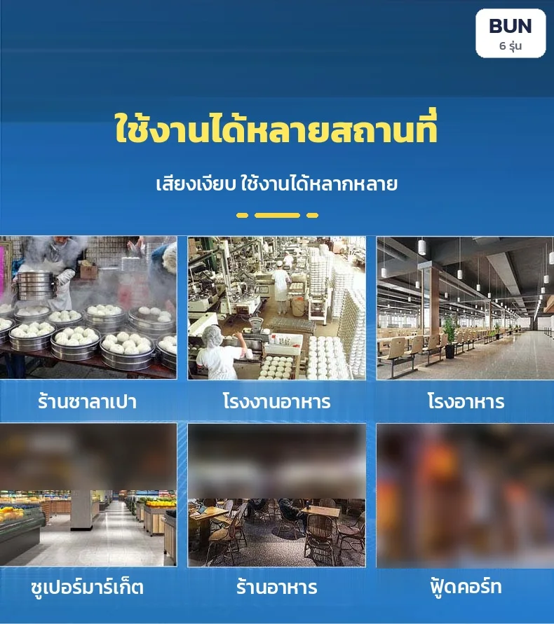 ใช้งานได้หลายสถานที่: ร้านซาลาเปา · โรงงานอาหาร · โรงอาหาร · ซูเปอร์มาร์เก็ต · ร้านอาหาร · ฟู้ดคอร์ท